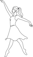 Woman dancing pose line art illustration. 