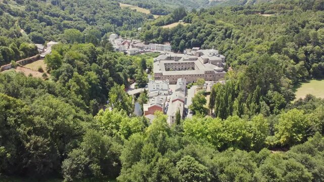 Aerial View of the Monastery of Samos in the Spanish region of Galicia early morning