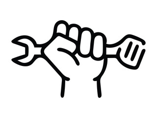 3d illustration of hand holding a wrench isolated on white background, representing repair, construction, and maintenance