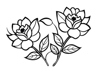 3d illustration of a black and white illustration of two roses isolated on white background, ideal for floral designs