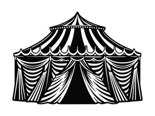 3d illustration of a black and white illustration of a circus tent isolated on white background, perfect for vintage designs