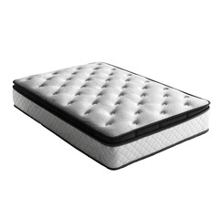 A rectangular, quilted mattress in off-white