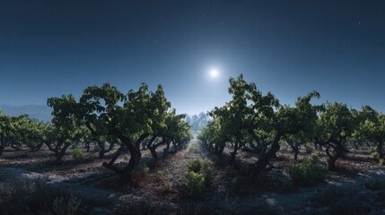 Obraz premium Moonlit Grapefruit tree vineyard Silver Serenity