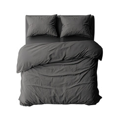 Dark gray bed linens, top view