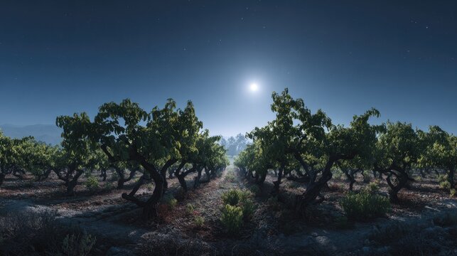 Moonlit Grapefruit tree vineyard Silver Serenity