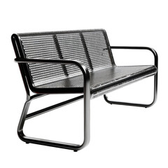 Black metal park bench, three seats