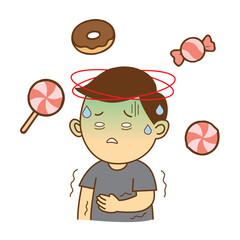 Man was hypoglycemia sweating dizzy faint, illustration cartoon on white background