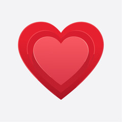 A stylized red heart shape with a lighter red heart inside, set against a white background.