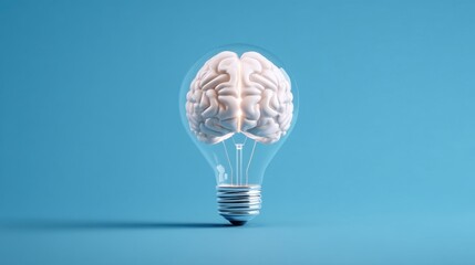 An illuminated light bulb with a human brain structure inside symbolizes the fusion of intellect and energy glowing brig