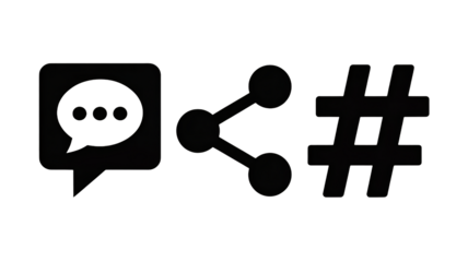 Social media icons: Chat, share, and hashtag symbols perfect for modern communication, marketing, and networking