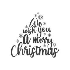 Christmas Tree Made of Text and Snowflakes on Transparent Background Celebration Decor Vector Design Saying We Wish You A Merry Christmas