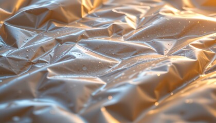 A close up of a wrinkled, crumpled silver colored aluminum foil surface.