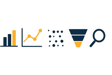 Set of flat design icons representing business analytics concepts and data visualization