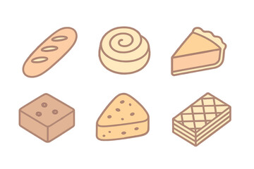 Collection of isometric icons featuring various baked goods, sweet desserts, and pastry items