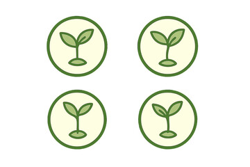 Repeating pattern of small green plant sprouts inside circular frames symbolizing growth and ecology