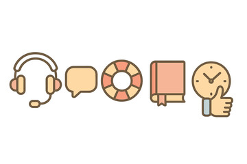 Collection of customer support, help, education, and time management icons in a flat style
