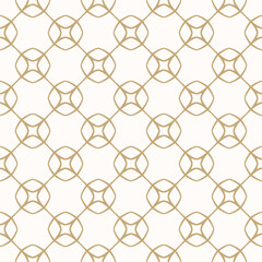 Naklejka premium Luxury golden vector ornament. Abstract geometric seamless pattern with linear lattice, grid, mesh, thin lines, tiles. Simple minimal gold and white background. Repeated design for decoration, print