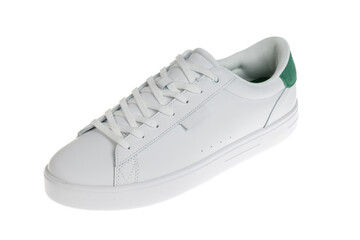 White leather sneaker isolated on white background. Classic casual footwear for sports and everyday fashion wear