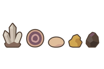 Assortment of geological materials and precious stones including quartz agate and gold