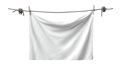 Blank white cloth draped on rustic wooden beams