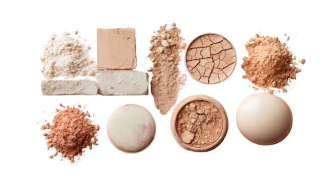 Beige makeup powder textures, various forms