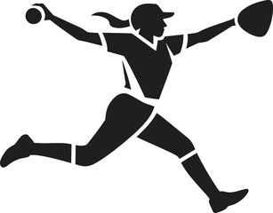 Silhouette of a female softball pitcher in action during a game