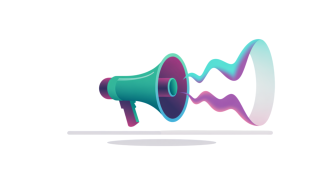 Dynamic megaphone illustration with vibrant colors and sound waves conveying announcement, marketing, and promotion concepts - Powered by Adobe