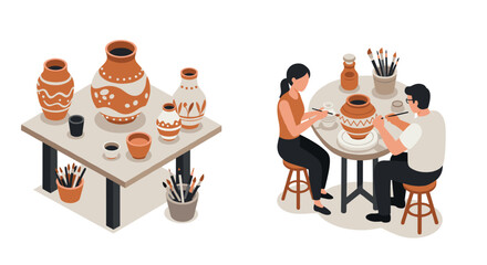Creative pottery workshop artisans crafting traditional ceramic vases