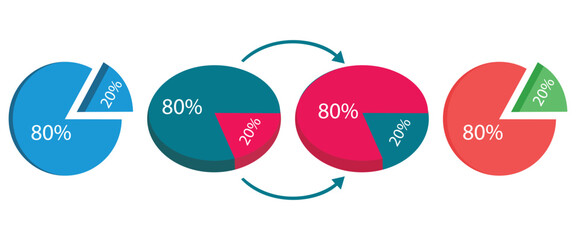 Pareto Principle Pie Chart &ndash; 80/20 Rule Vector Illustration for Business Efficiency, Productivity Optimization, and Success Strategy