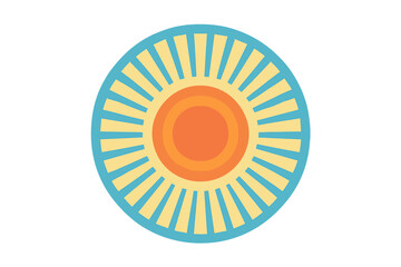 Abstract geometric sun symbol with layered center and radiating beams in bright colors