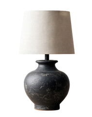 Light beige lampshade, dark gray/black textured base