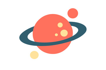 Abstract cosmic planet with prominent rings and orbiting moons