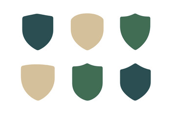 Six minimalist shield shapes in earthy tones representing security and protection