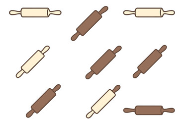 Kitchen equipment background pattern with light and dark brown wooden rolling pins