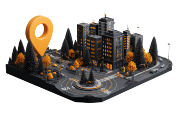 Isometric city map, location marker