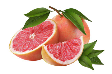 Fresh pink grapefruits with leaves