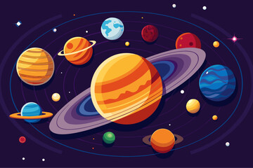 Naklejka premium Vector illustration of our solar system planets and stars scalable graphic vector