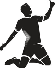 Silhouette of a soccer player celebrating a goal on a white background