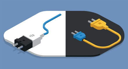 Isometric power plugs on dual color background modern 3d connection theme