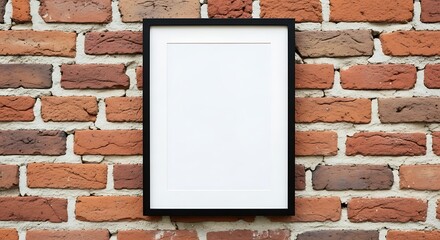 Black framed blank white picture on brick wall image