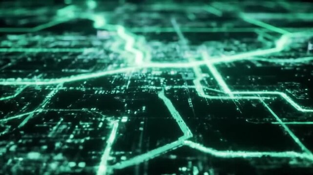 Abstract digital grid lines with futuristic glowing green light - Powered by Adobe