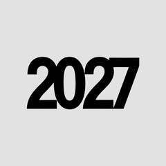 Black number 2027 in a modern, bold, sans-serif font on a light gray background year new year