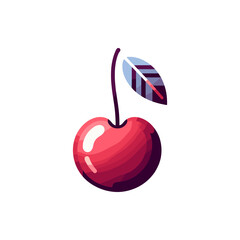 Vibrant red cherry with a green leaf, set against a clean white background, ideal for fresh produce imagery