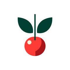 Vibrant red cherry with green leaves, isolated on a white background, ideal for food-related designs