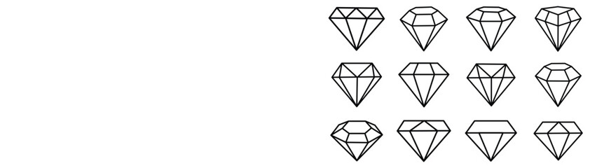 Diamond Icon Set Vector &ndash; Flat and Line Style Precious Gemstone Collection for Games, Web, and Mobile Designs