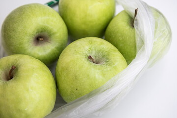 Green apples packaging mockup eco bag white background copy space