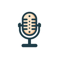 Vintage microphone on a stand, set against a blurred recording studio background