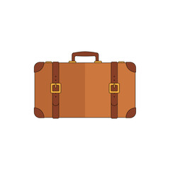 Vintage leather suitcase with detailed straps and buckles, isolated on a white background