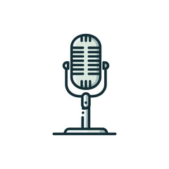 Vintage microphone on a stand, symbolizing music and recording in a studio setting