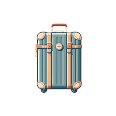 Vintage-style travel suitcase with leather straps and a classic design, isolated on white background